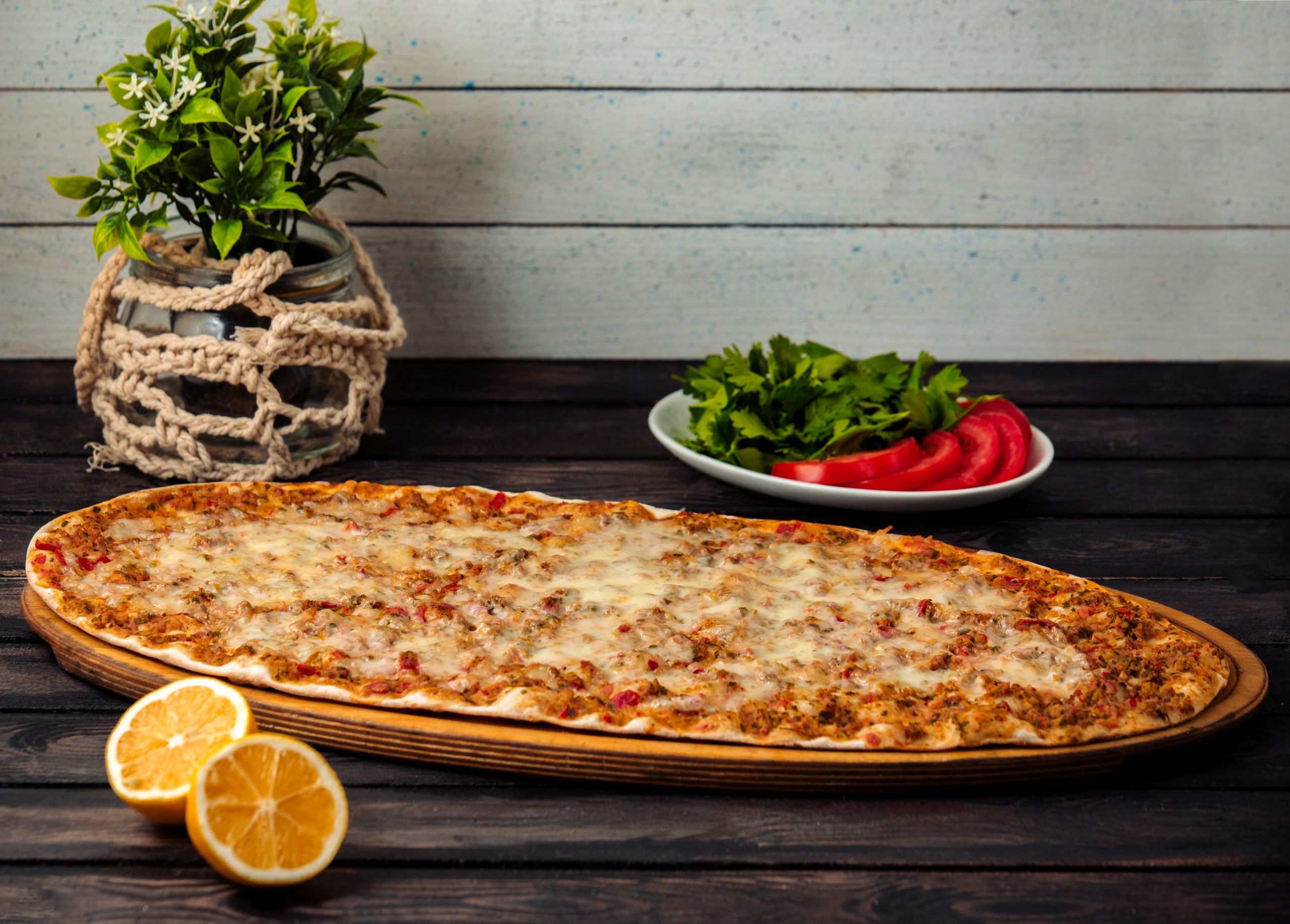 cheese lahmacun on the table